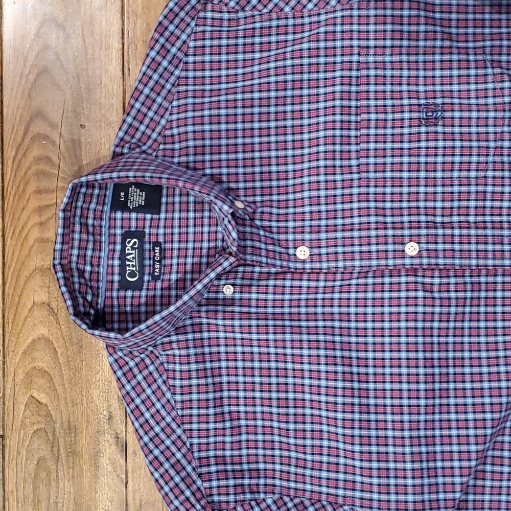 Chaps Men's Red and Blue Plaid Button-Down Shirt